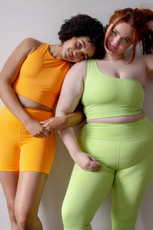 Girlfriend Collective Bianca One Shoulder Bra - Made from Recycled Plastic Bottles Key Lime