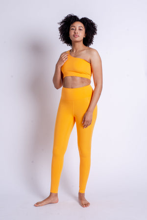 Girlfriend Collective Bianca One Shoulder Bra - Made from Recycled Plastic Bottles Orange Zest