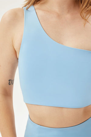 Girlfriend Collective Bianca One Shoulder Bra - Made from Recycled Plastic Bottles Cerulean