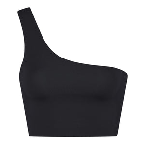 Girlfriend Collective Bianca One Shoulder Bra - Made from Recycled Plastic Bottles Black