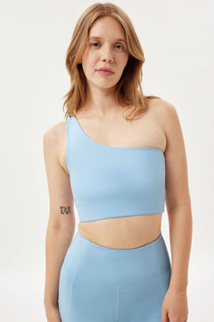 Girlfriend Collective Bianca One Shoulder Bra - Made from Recycled Plastic Bottles Cerulean Underwear