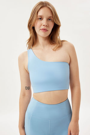 Girlfriend Collective Bianca One Shoulder Bra - Made from Recycled Plastic Bottles Cerulean