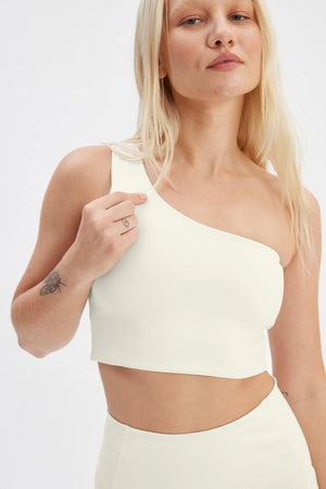 Girlfriend Collective Bianca One Shoulder Bra - Made from Recycled Plastic Bottles Cerulean