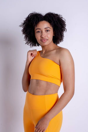 Girlfriend Collective Bianca One Shoulder Bra - Made from Recycled Plastic Bottles Orange Zest