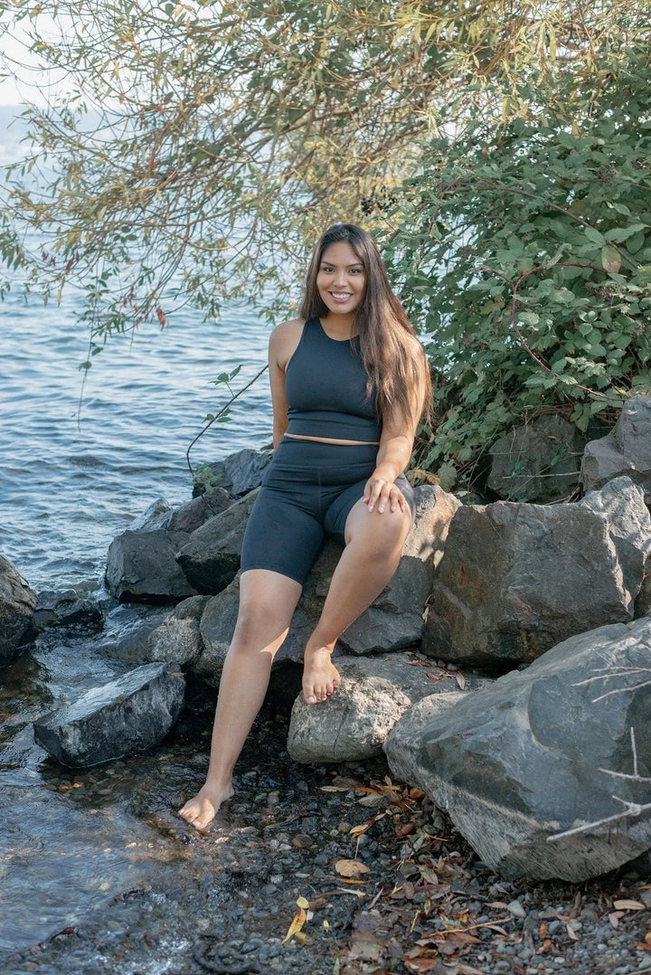 Girlfriend Collective Dylan Crop Tank Bra - Made from Recycled Plastic Bottles Moss Underwear