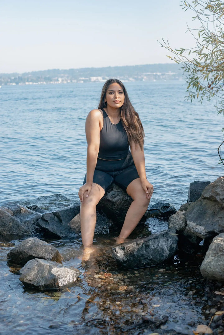 Girlfriend Collective Dylan Crop Tank Bra - Made from Recycled Plastic Bottles Moss Underwear