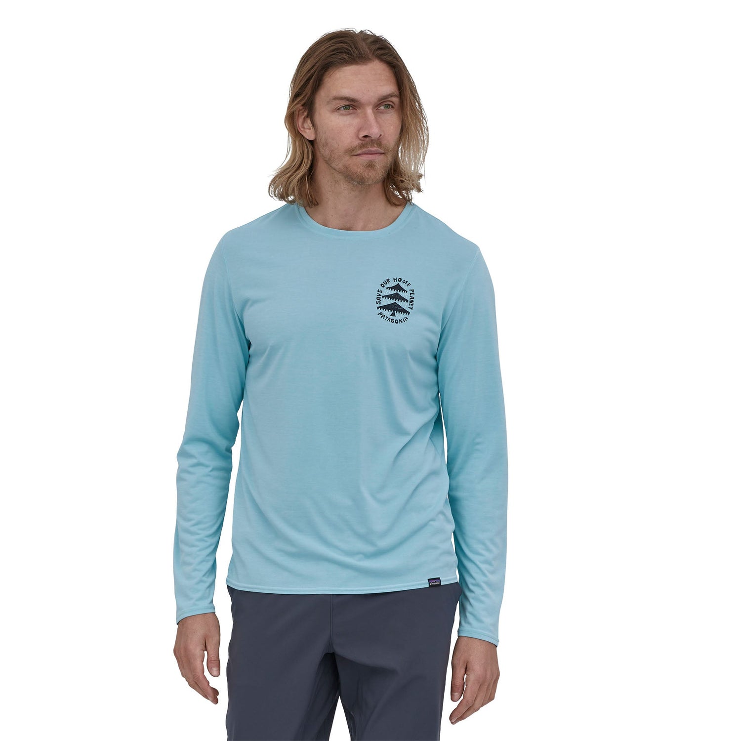 Patagonia M's Long-Sleeved Capilene® Cool Daily Graphic Shirt - Recycled Polyester How to Save: Fin Blue X-Dye Shirt