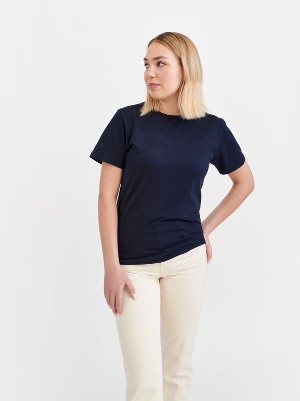 Pure Waste Unisex Crewneck T-Shirt - Recycled Cotton & Recycled Polyester Solid Navy Shirt