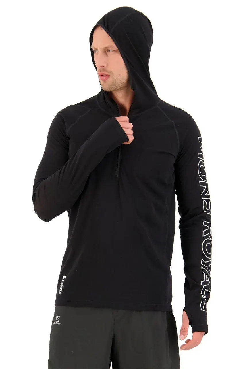 Mons Royale Men's Temple Tech Hood - Merino wool Black Shirt