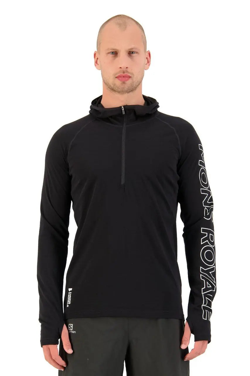 Mons Royale Men's Temple Tech Hood - Merino wool Black Shirt