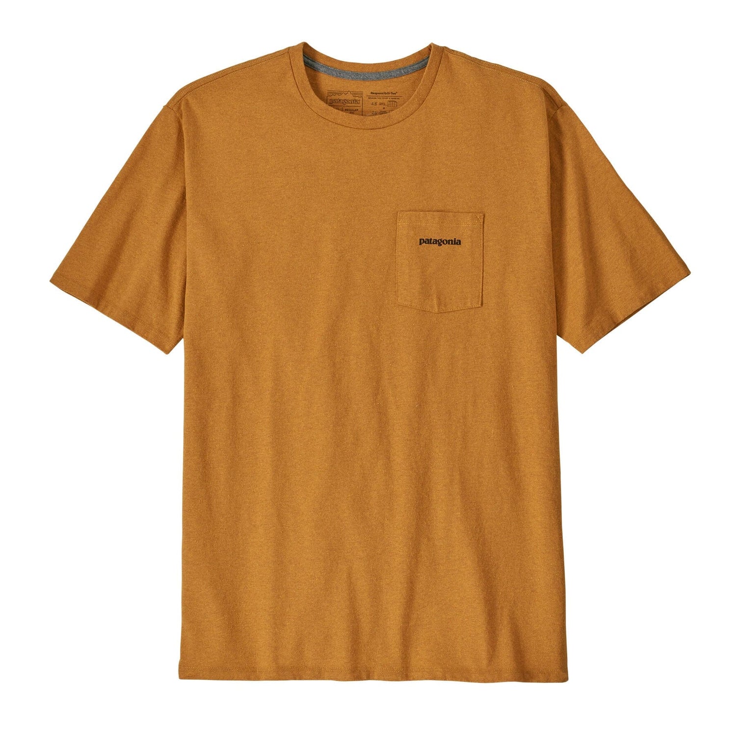 Patagonia M's Boardshort Logo Pocket Responsibili-Tee - Recycled Cotton & Recycled Polyester Dried Mango Shirt