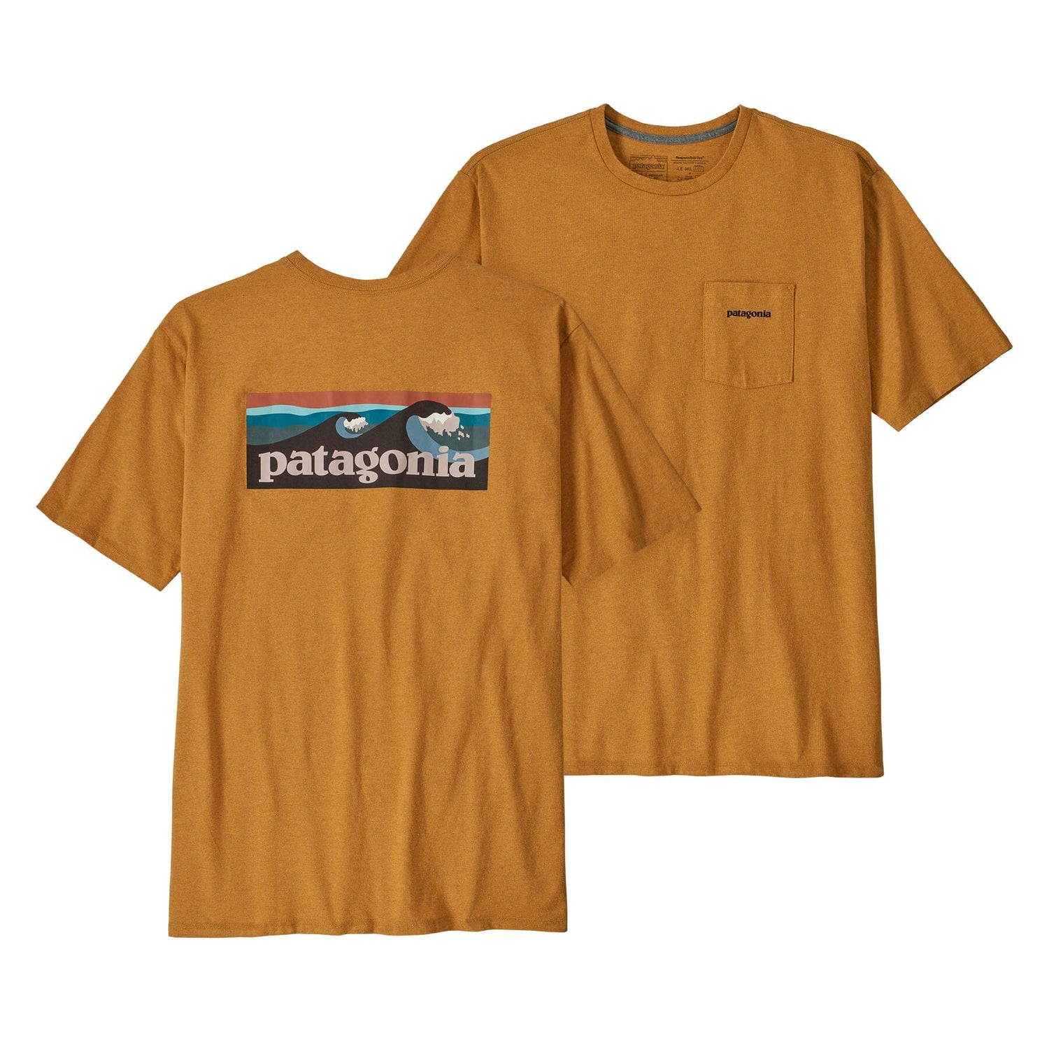 Patagonia M's Boardshort Logo Pocket Responsibili-Tee - Recycled Cotton & Recycled Polyester Dried Mango Shirt