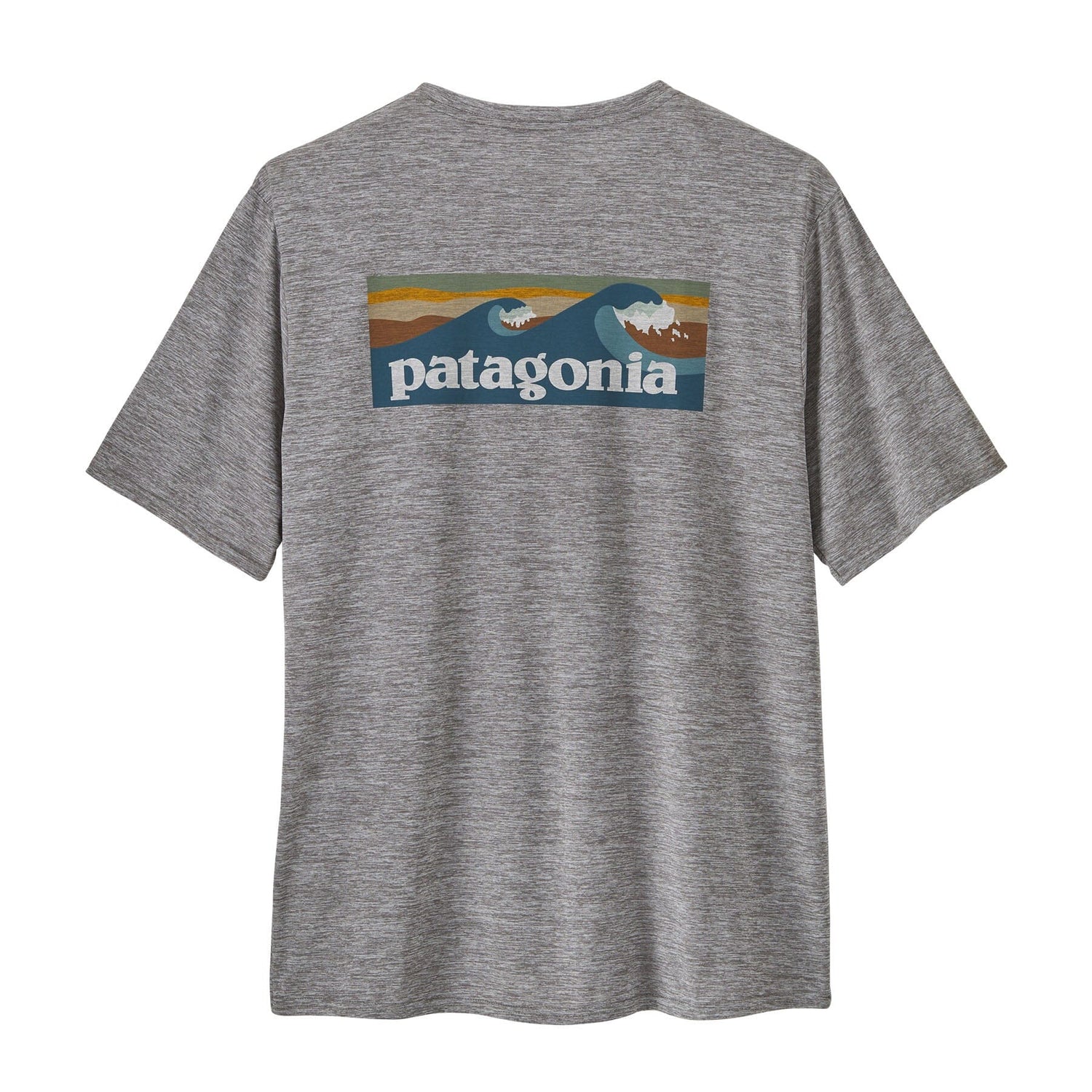 Patagonia M's Cap Cool Daily Graphic Shirt - Waters Boardshort Logo Abalone Blue: Feather Grey Shirt