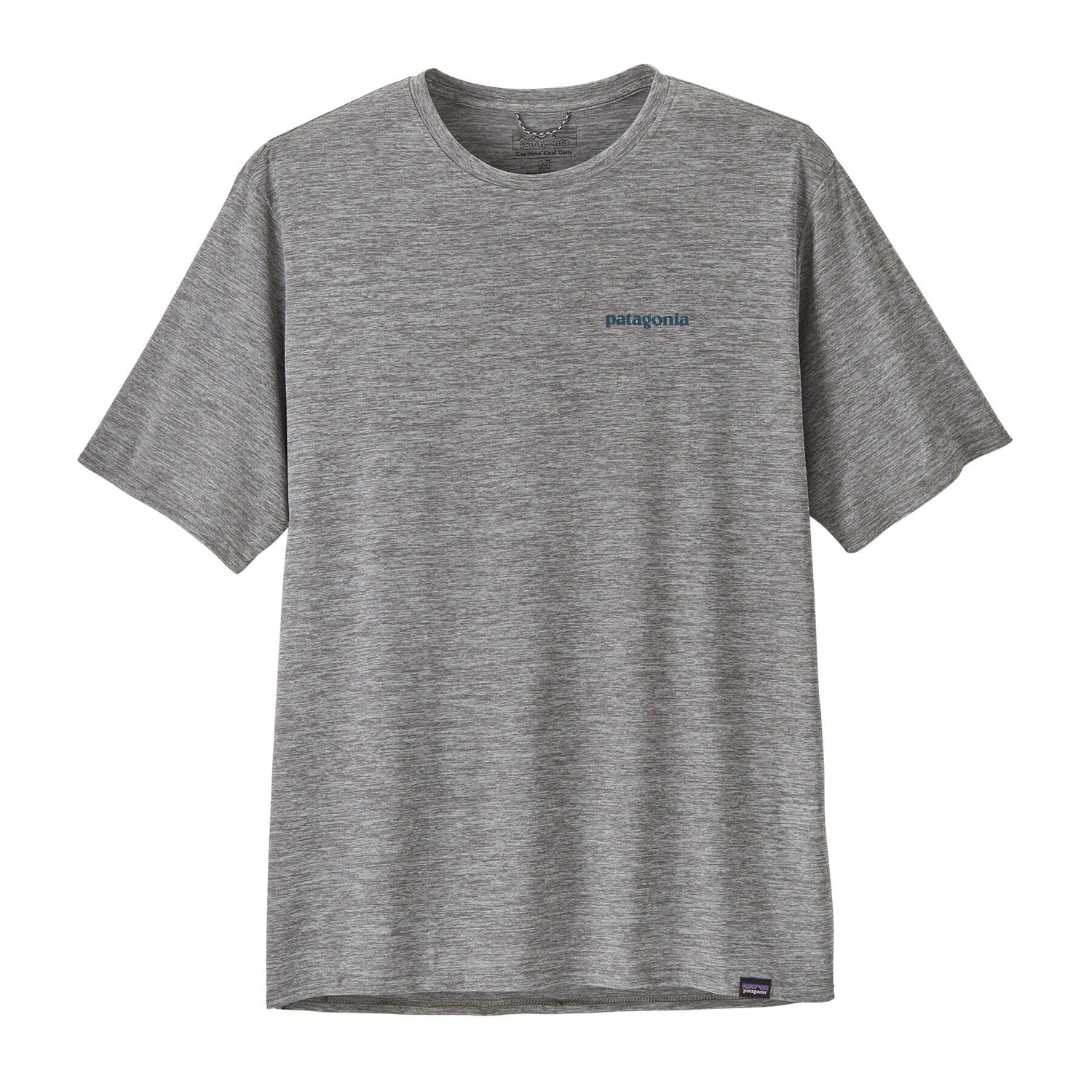 Patagonia M's Cap Cool Daily Graphic Shirt - Waters Boardshort Logo Abalone Blue: Feather Grey Shirt