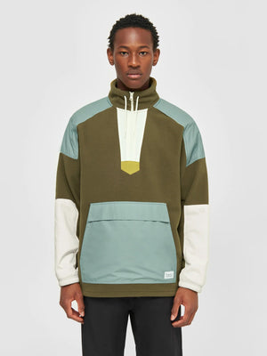 KnowledgeCotton Apparel M's Fleece Anorak - 100% Recycled PET Dark Olive