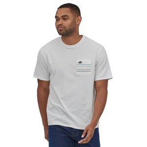 Patagonia M's Line Logo Ridge Stripe Pocket T-Shirt - 100% Organic cotton White
