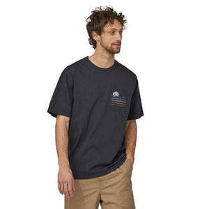 Patagonia M's Line Logo Ridge Stripe Pocket T-Shirt - 100% Organic cotton Ink Black