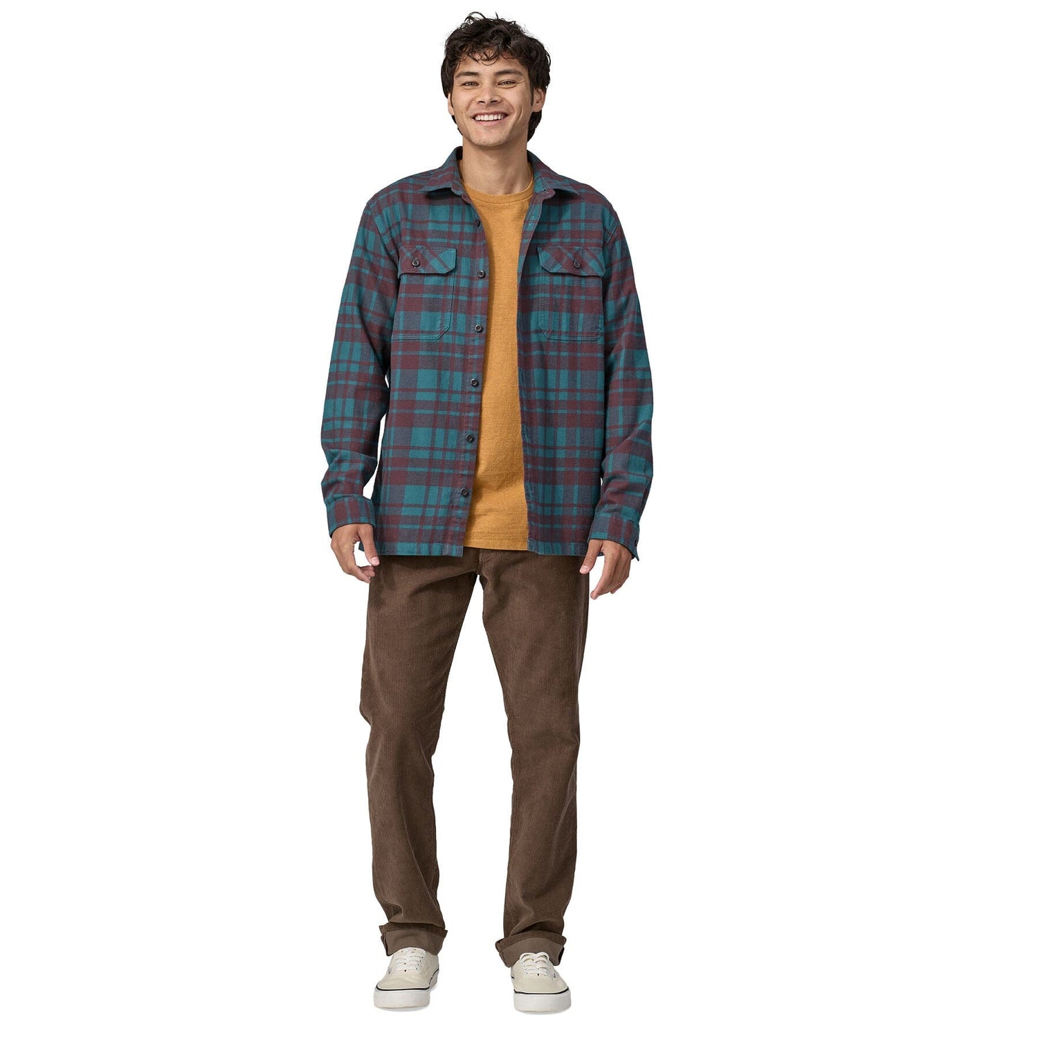 Patagonia M's Long-Sleeved Midweight Fjord Flannel Shirt - Organic Cotton Ice Caps: Belay Blue Shirt