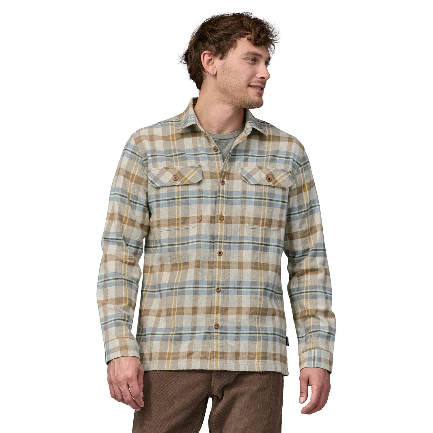 Patagonia M's Long-Sleeved Midweight Fjord Flannel Shirt - Organic Cotton Fields: Natural Shirt