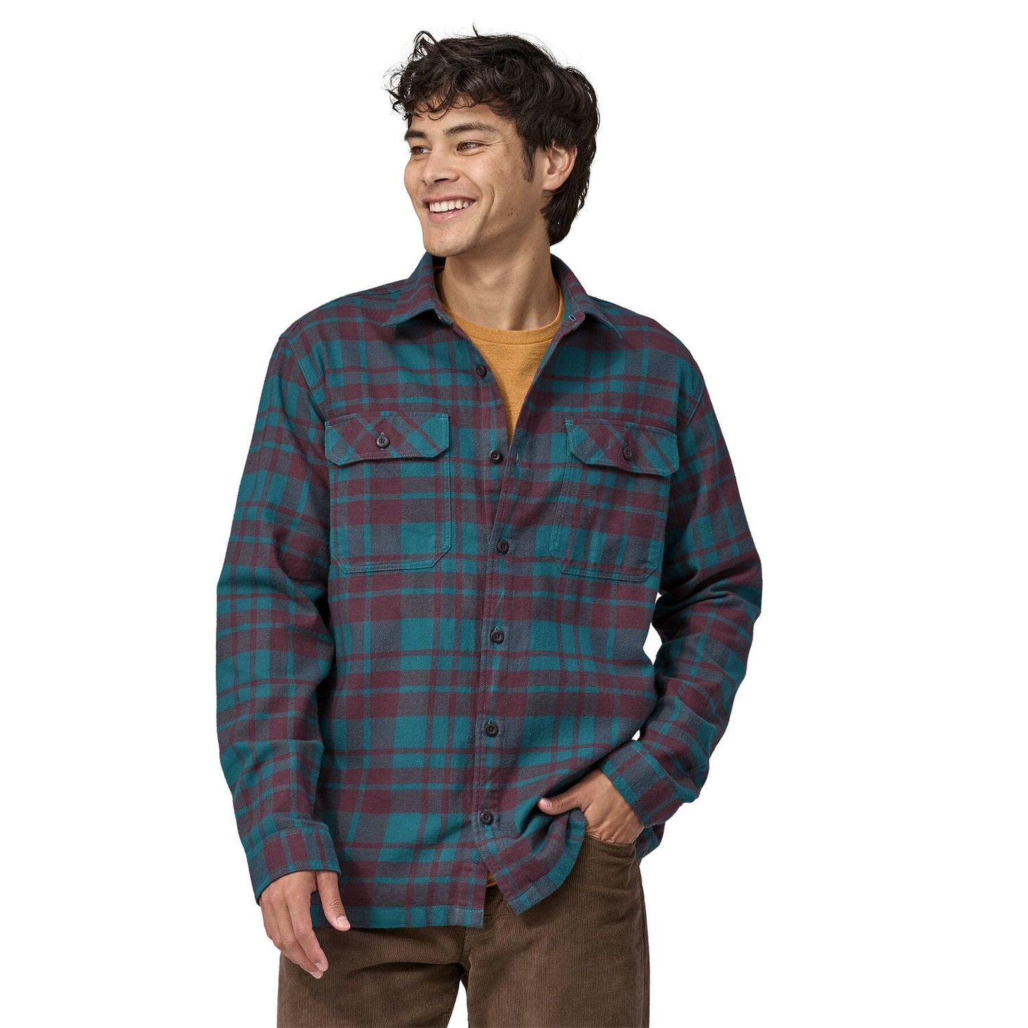 Patagonia M's Long-Sleeved Midweight Fjord Flannel Shirt - Organic Cotton Ice Caps: Belay Blue Shirt