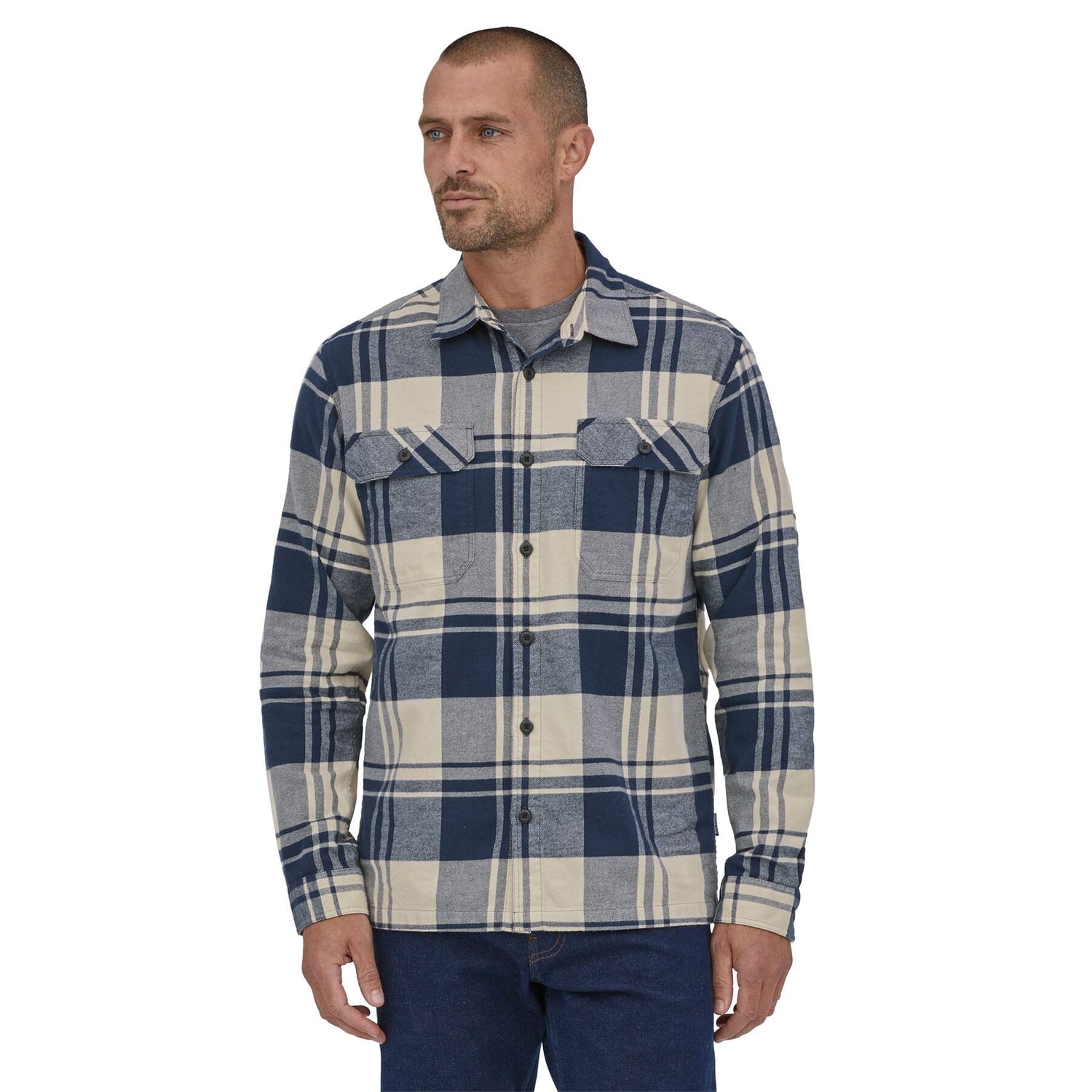 Patagonia M's Long-Sleeved Midweight Fjord Flannel Shirt - Organic Cotton Live Oak: Smolder Blue Shirt