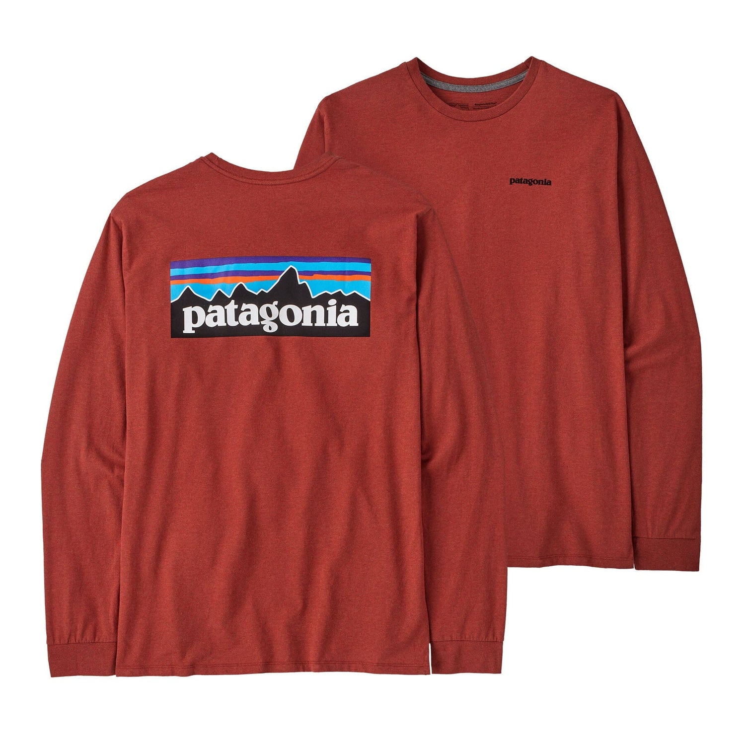 Patagonia M's Long-Sleeved P-6 Logo Responsibili-Tee® - Recycled Polyester Burl Red Shirt