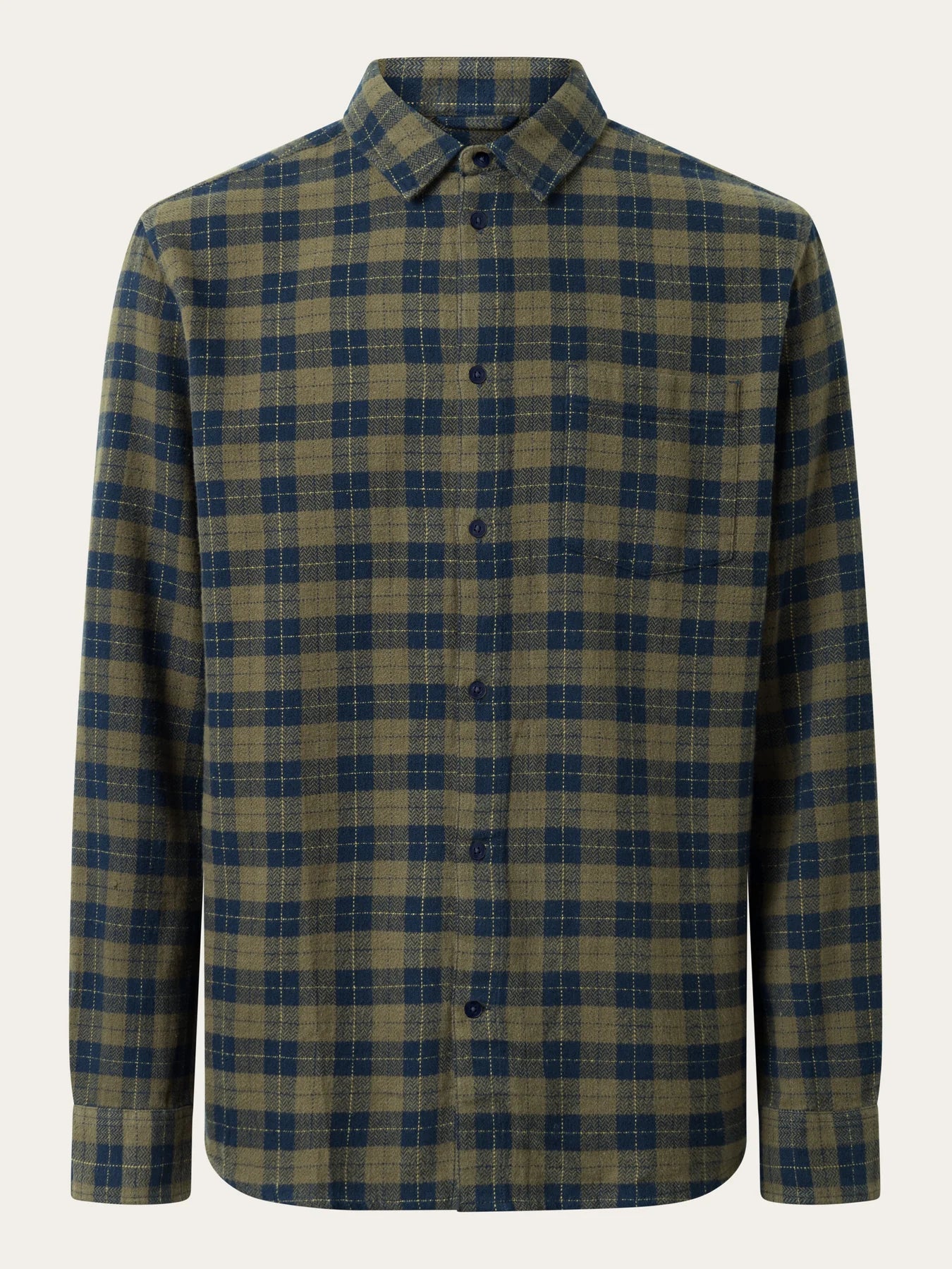 KnowledgeCotton Apparel M's Loose fit checkered shirt - 100% Organic Cotton Green Check Shirt