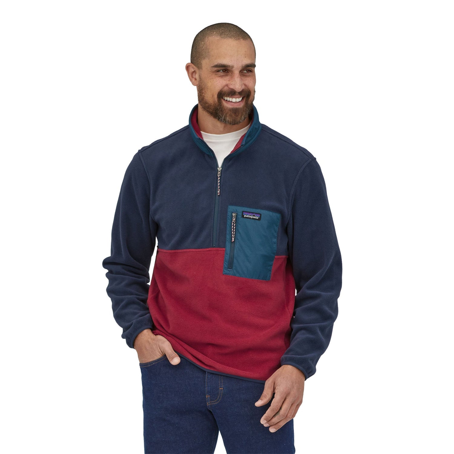 Patagonia M's Microdini 1/2 Zip Fleece Pullover - 100% Recycled Polyester Wax Red Shirt