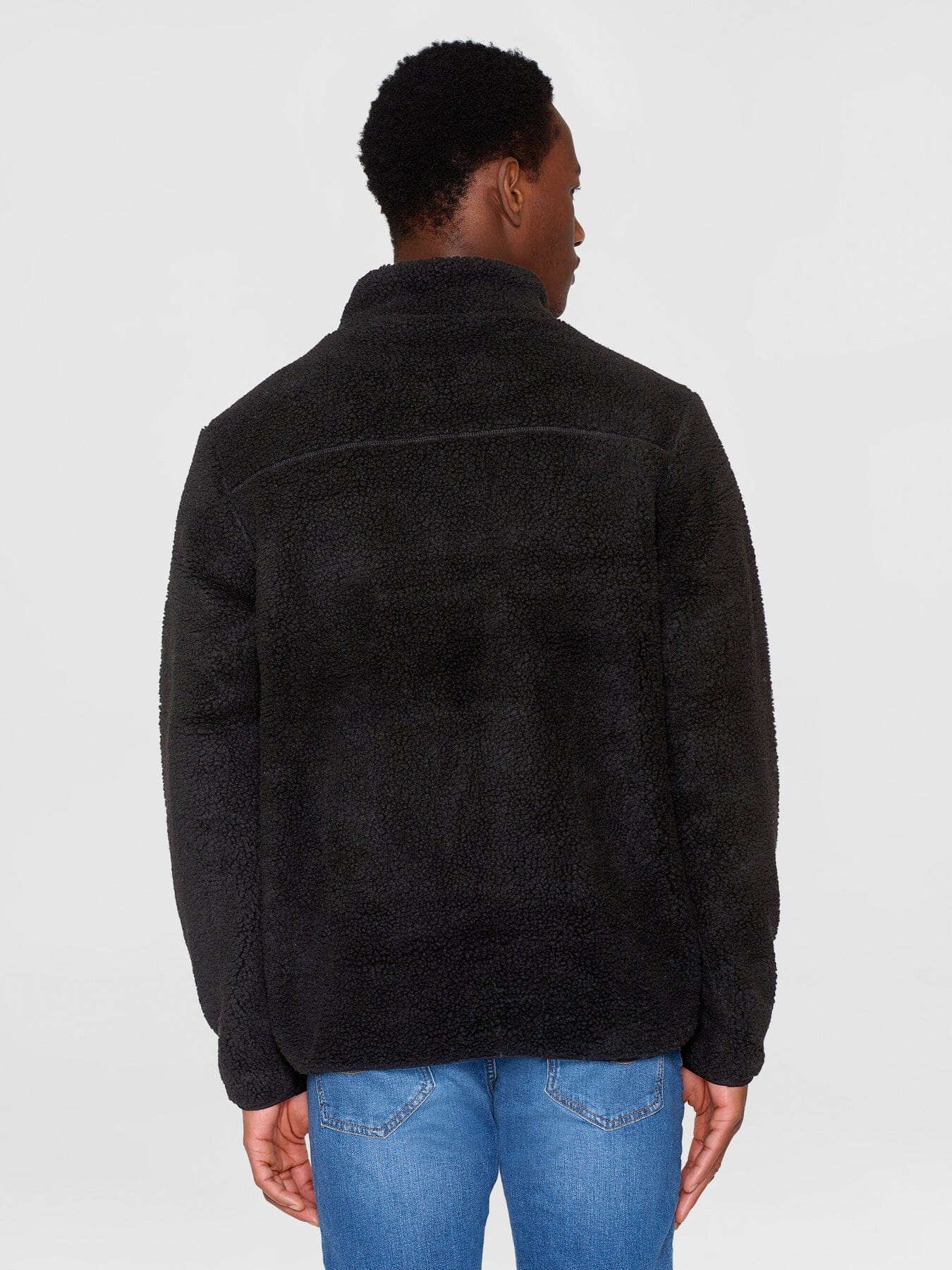 KnowledgeCotton Apparel M's Teddy fleece zip jacket - 100% Recycled PET Black Jet Jacket