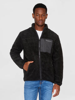 KnowledgeCotton Apparel M's Teddy fleece zip jacket - 100% Recycled PET Black Jet Jacket