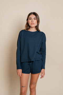 Girlfriend Collective ReSet Long Sleeve Tee - Recycled PET Midnight Shirt