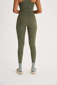 Khaki Ribbed High Waist Leggings, Pants