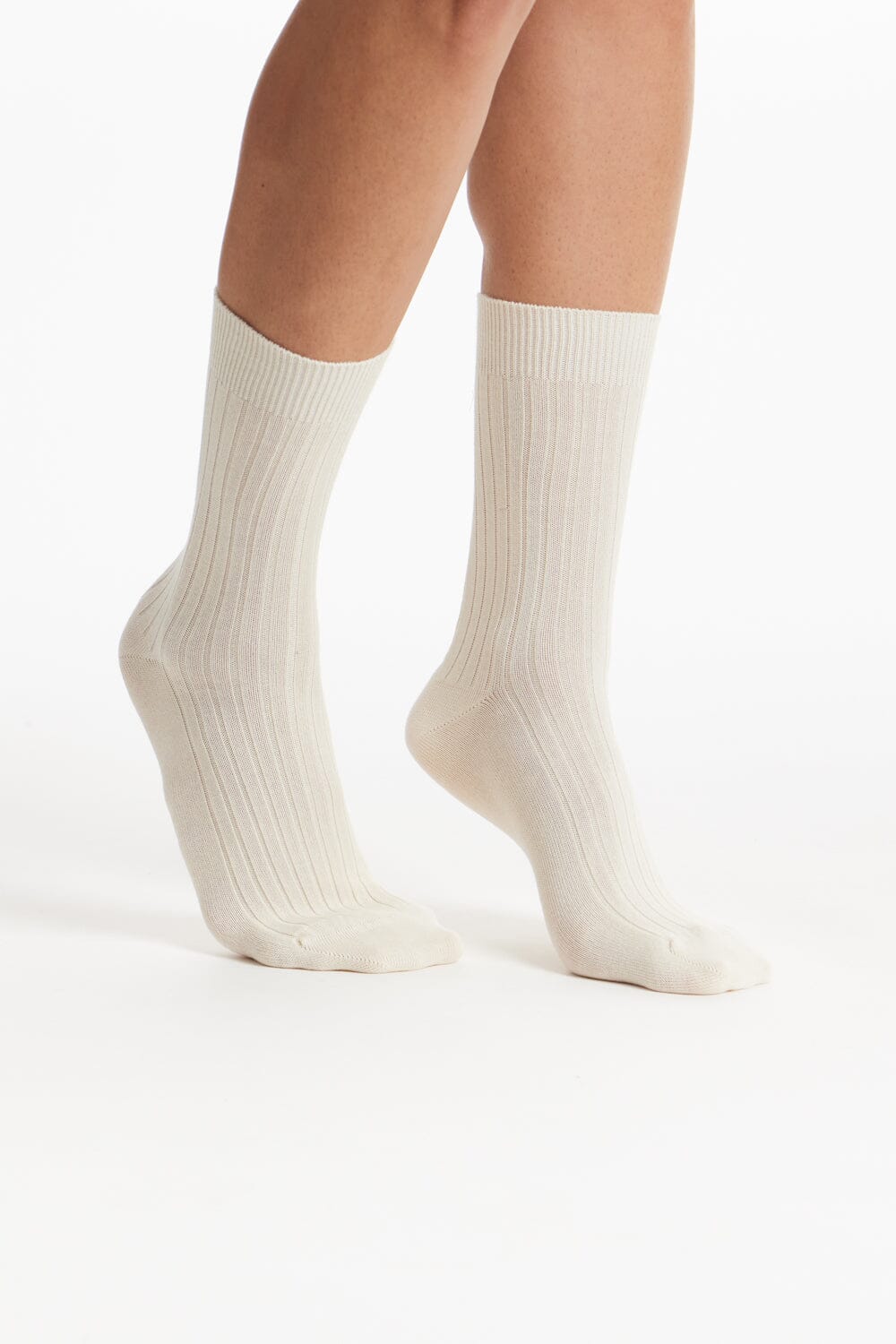 People Tree Rib Socks - Organic Certified Cotton Cream Socks