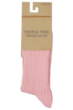 People Tree Rib Socks - Organic Certified Cotton Pink Socks
