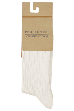 People Tree Rib Socks - Organic Certified Cotton Cream Socks