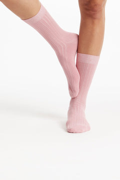 People Tree Rib Socks - Organic Certified Cotton Pink Socks
