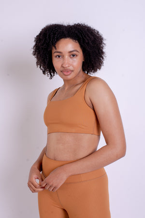Girlfriend Collective RIB Tommy Bra - Made from Recycled Plastic Bottles Toffee 3XL