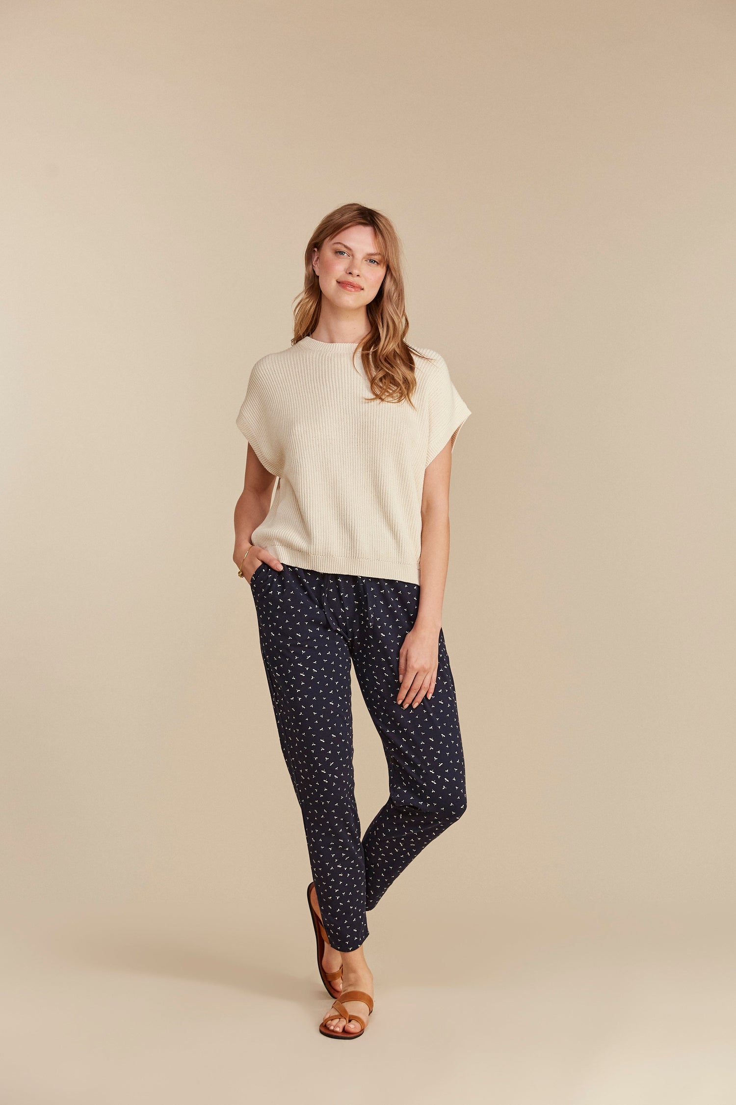 People Tree Sasha Seed Print Trousers - Organic certified cotton Navy Pants