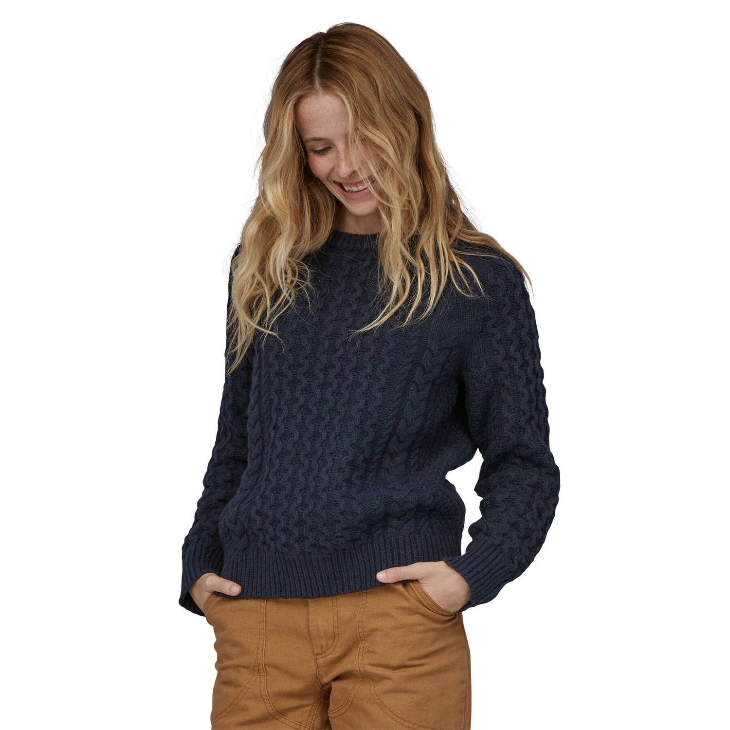 Patagonia Unisex Cable Knit Crewneck Sweater - Recycled Wool & Recycled Nylon New Navy Shirt