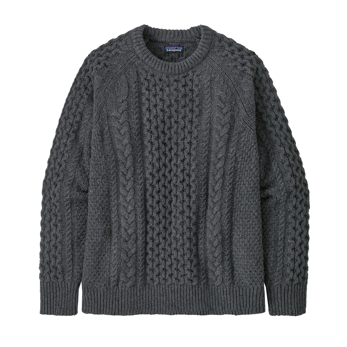 Unisex Cable Knit Crewneck Sweater - Recycled Wool & Recycled Nylon Shirt Patagonia Hex Grey XS