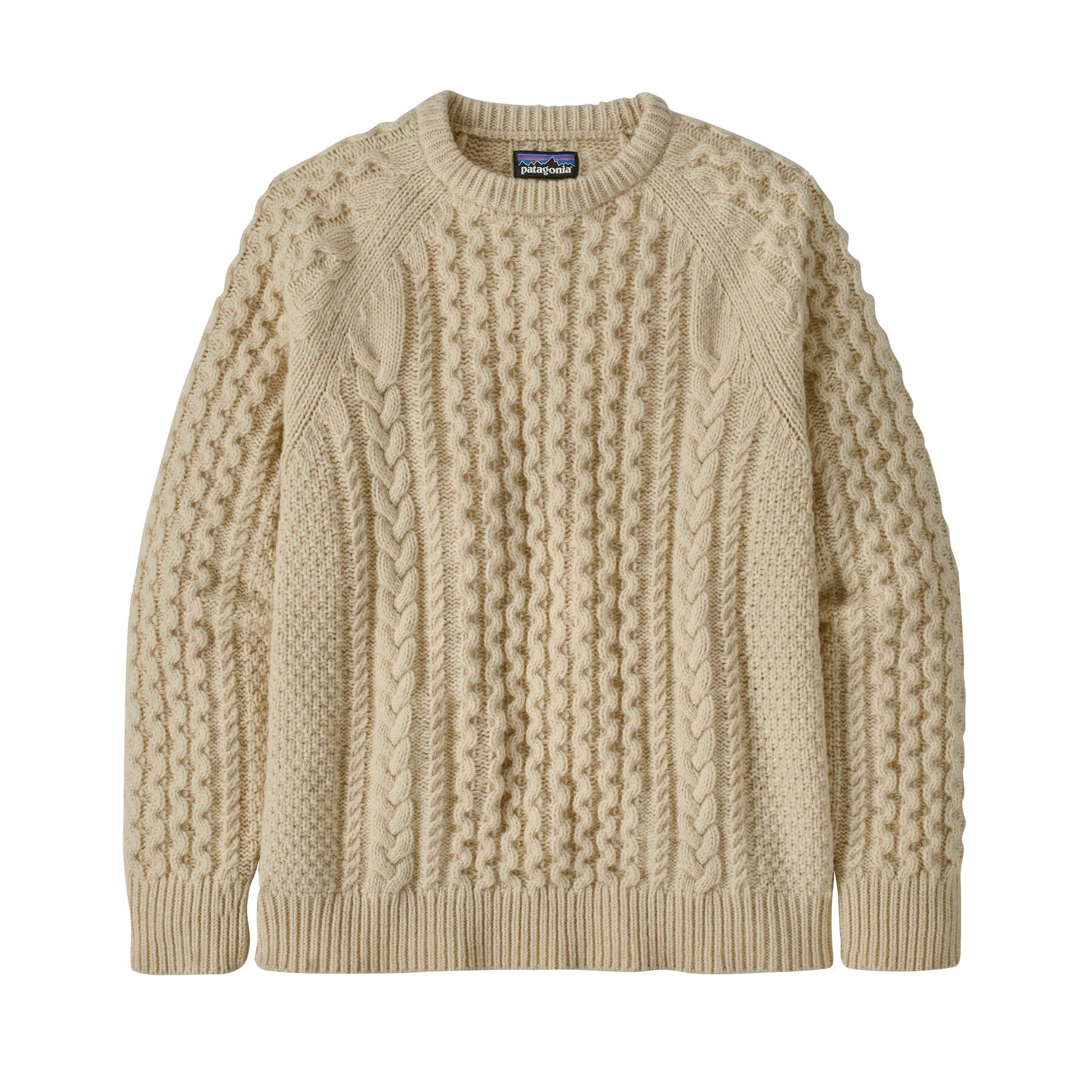 Patagonia Unisex Cable Knit Crewneck Sweater - Recycled Wool & Recycled Nylon Natural