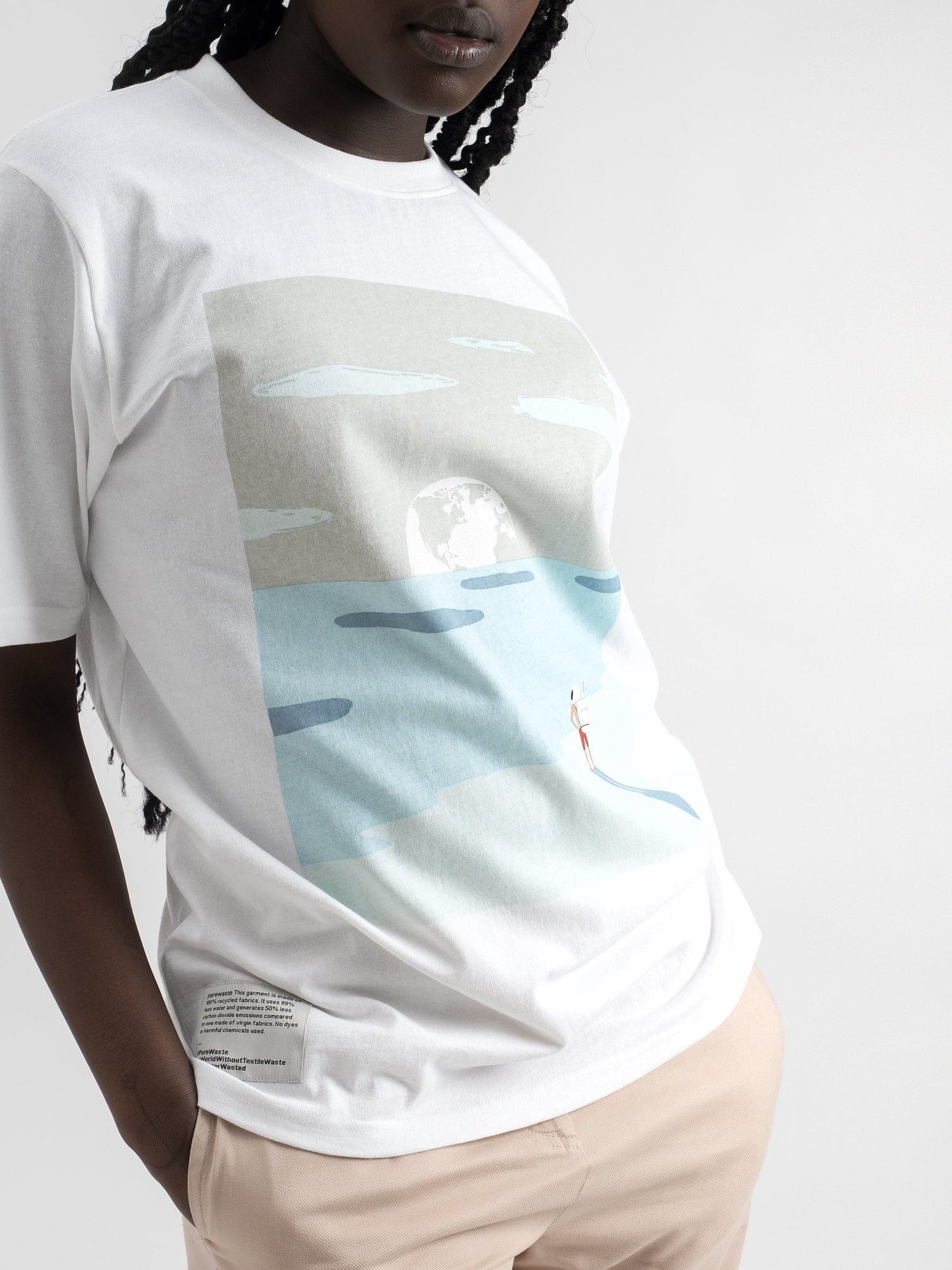 Pure Waste Unisex Earth Loose Fit T-shirt - Recycled cotton & Recycled polyester White Shirt