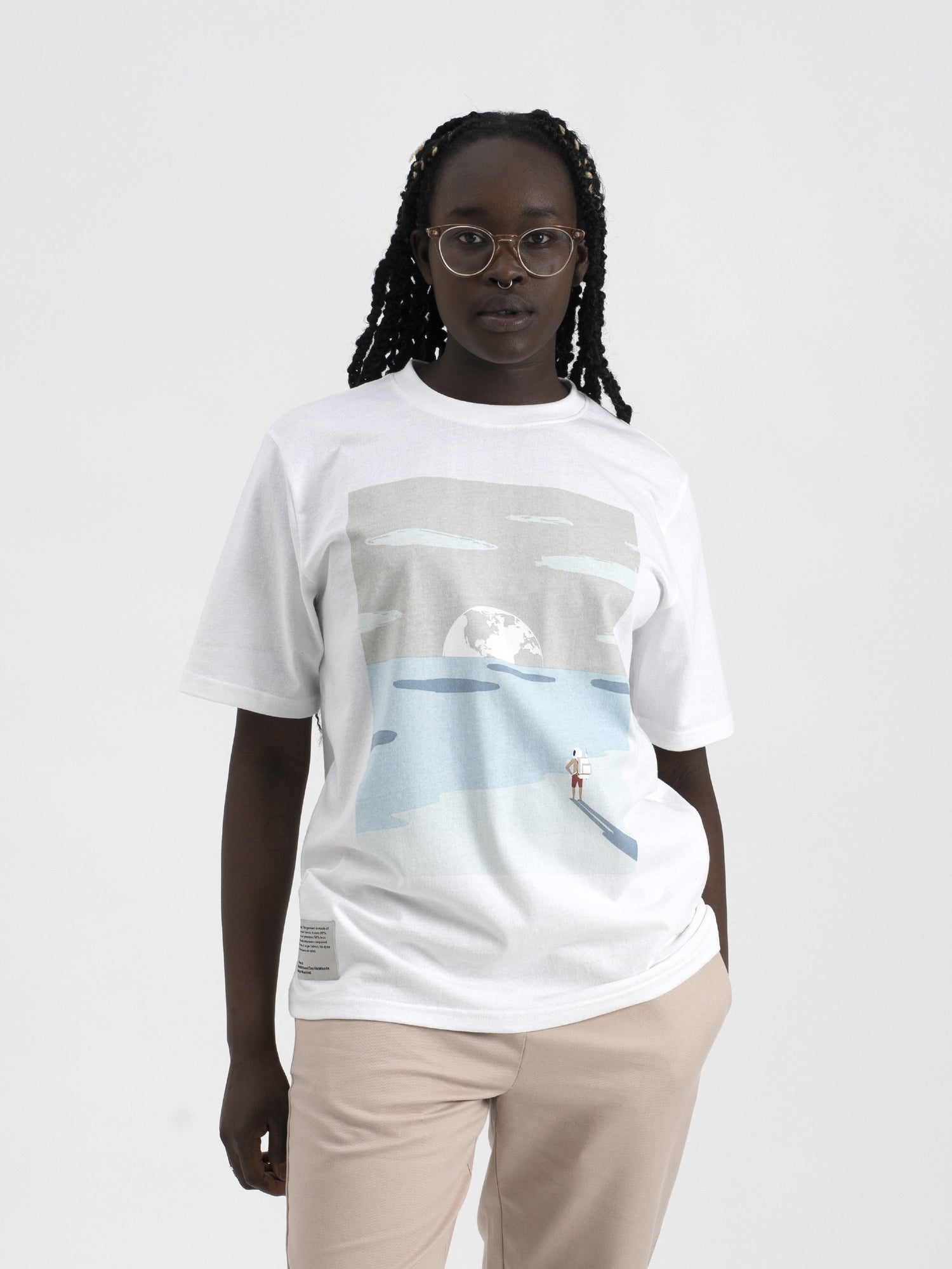 Pure Waste Unisex Earth Loose Fit T-shirt - Recycled cotton & Recycled polyester White Shirt