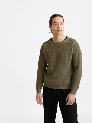 Pure Waste Unisex Fisherman Sweater - Recycled Cotton & Recycled Polyester Khaki Green