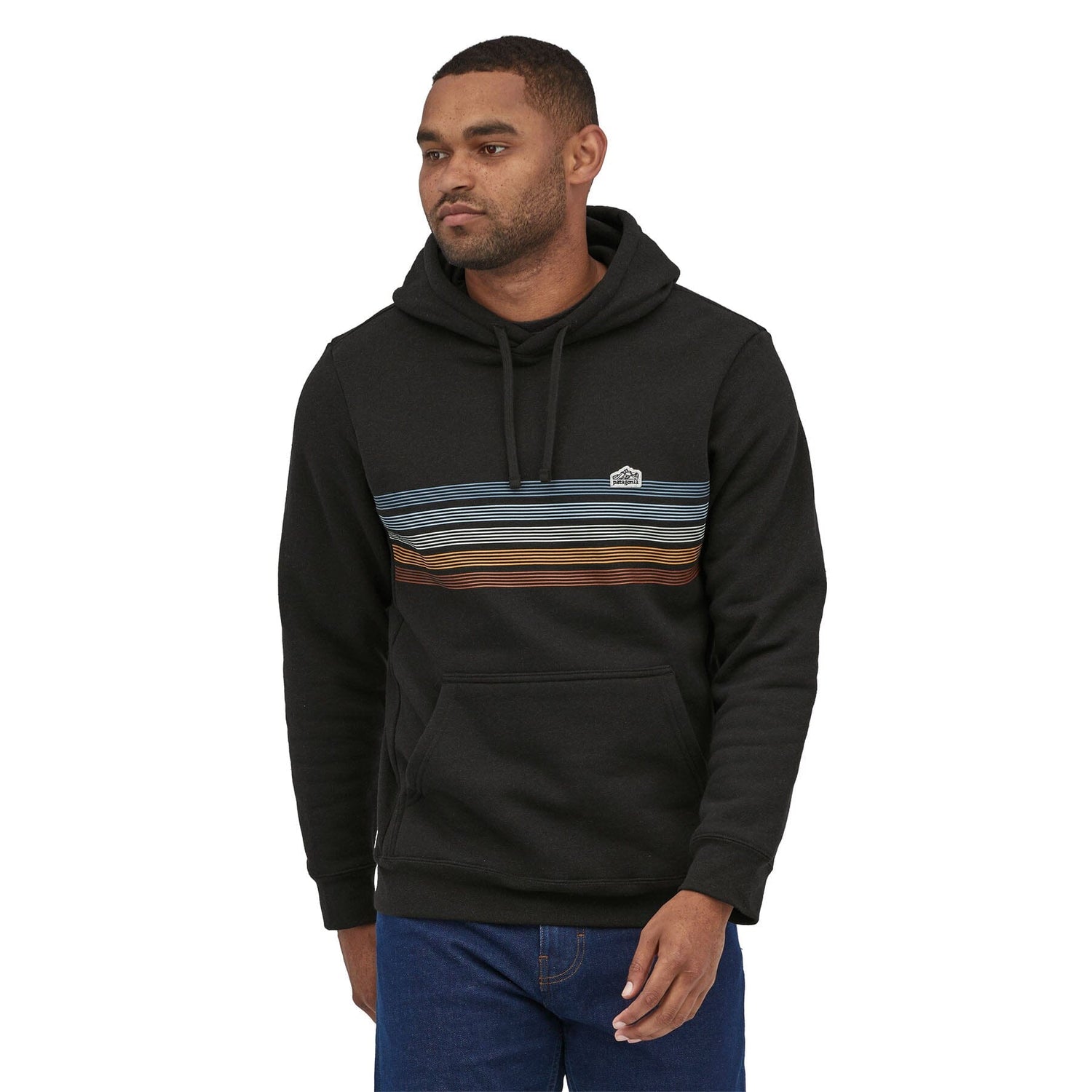 Patagonia Unisex Line Logo Ridge Stripe Uprisal Hoody - Recycled Polyester & Recycled Cotton Ink Black Shirt