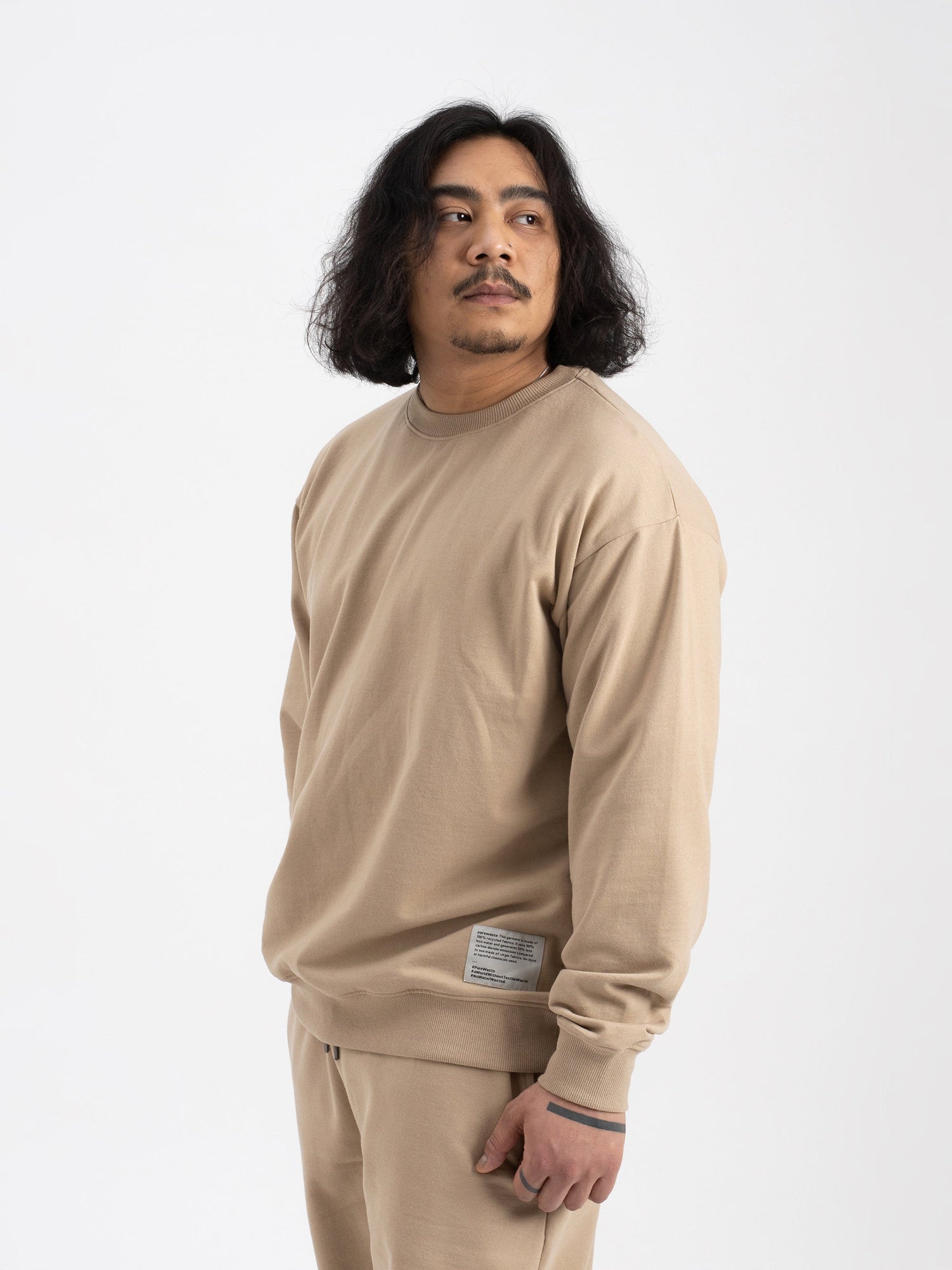 Pure Waste Unisex Loose Fit Sweatshirt - Recycled cotton & Recycled polyester Sand Shirt