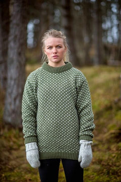 Devold Unisex Nordsjo Sweater Crew Neck - 100% Norwegian Wool Olive Shirt