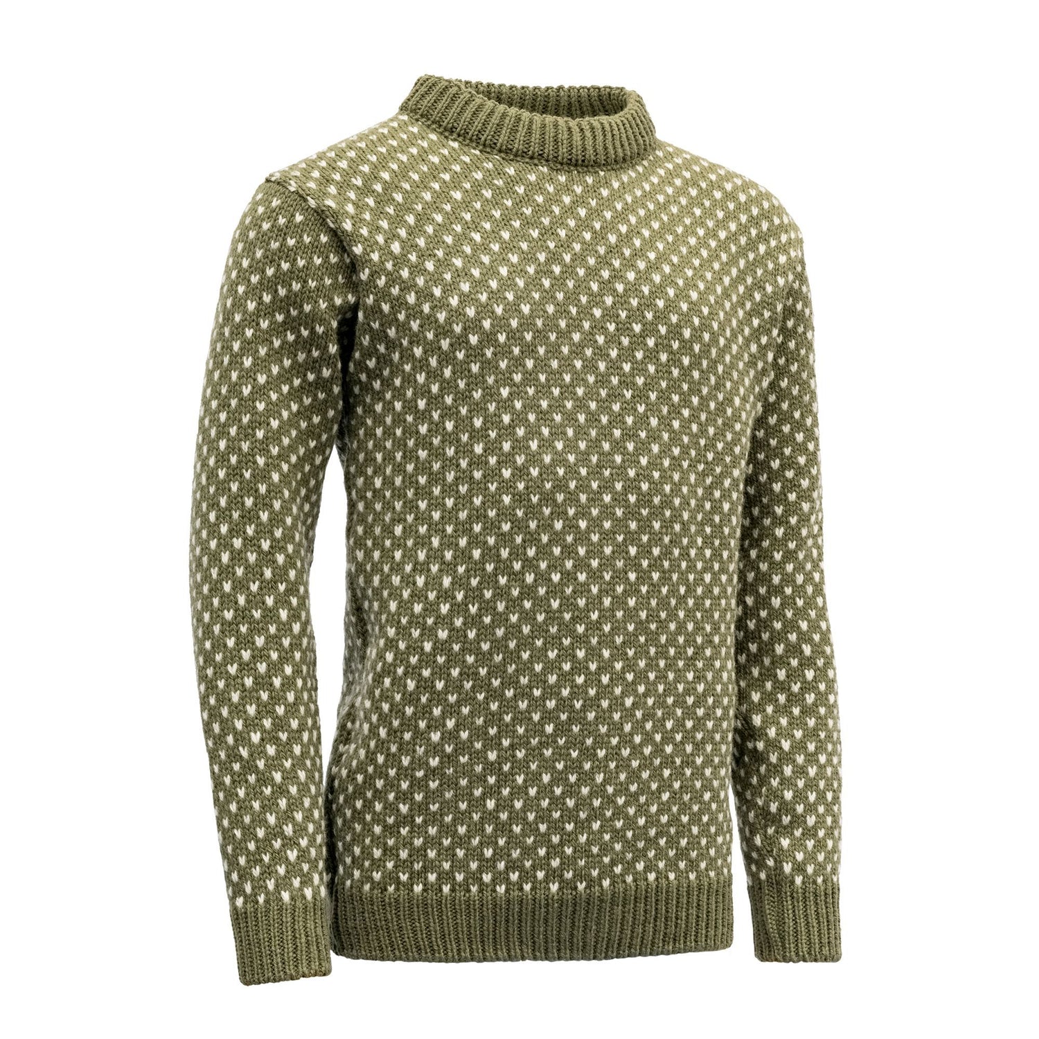 Devold Unisex Nordsjo Sweater Crew Neck - 100% Norwegian Wool Olive Shirt