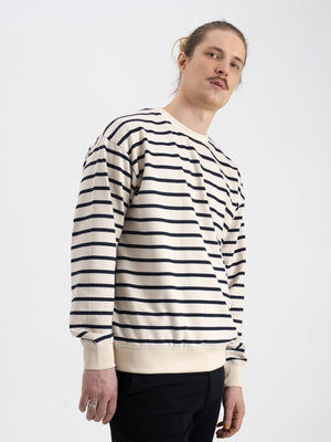 Pure Waste Unisex Striped Loose Fit Sweatshirt - Recycled cotton & Recycled polyester Solid Navy