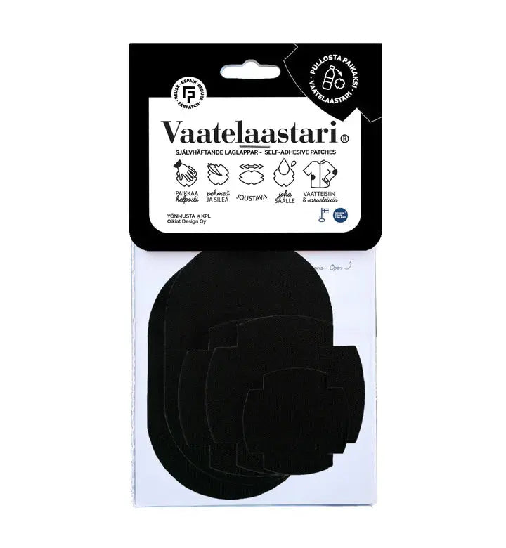Vaatelaastari Yönmusta 5pcs - FabPatch from recycled polyester Care products Vaatelaastari